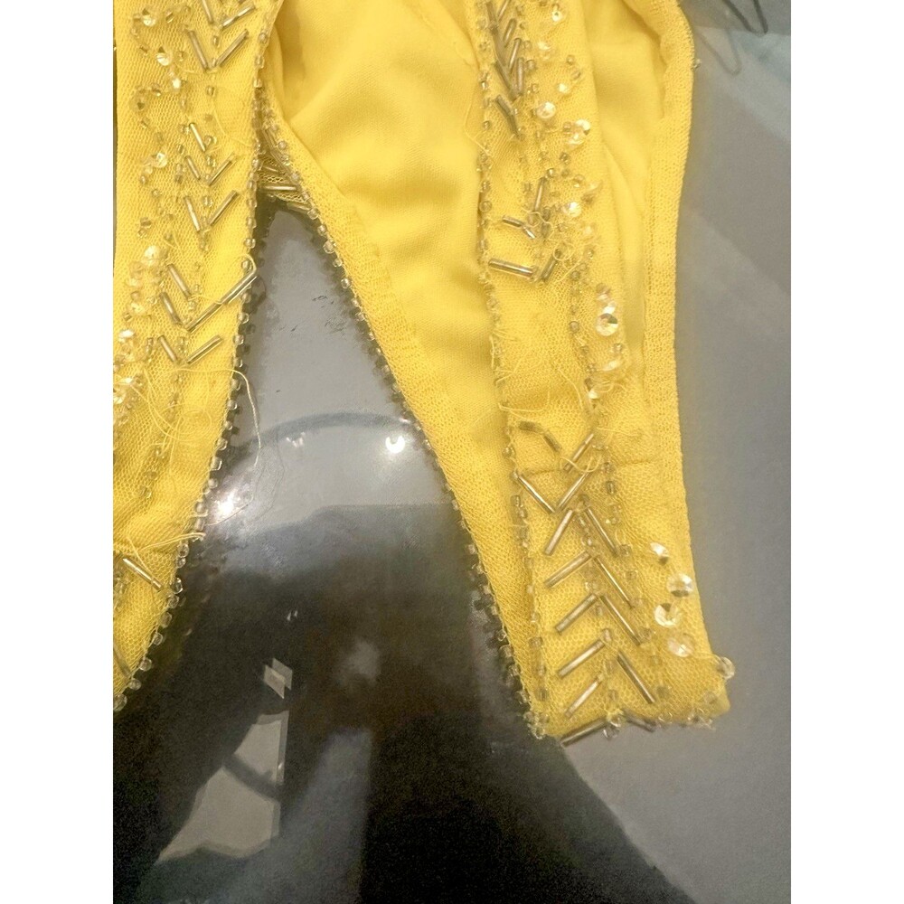 Adrianna Papell Yellow Beaded Mesh Art Deco Geometric Gala Dress Sz 12 NWT $ 298 - Picture 11 of 12